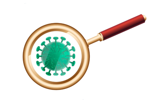 realistic coronavirus cell look through magnifying glass background